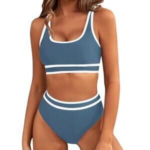 NWT Blooming Jelly Blue Sporty Two Piece Bikini Cheeky High Cut Swimsuit Small